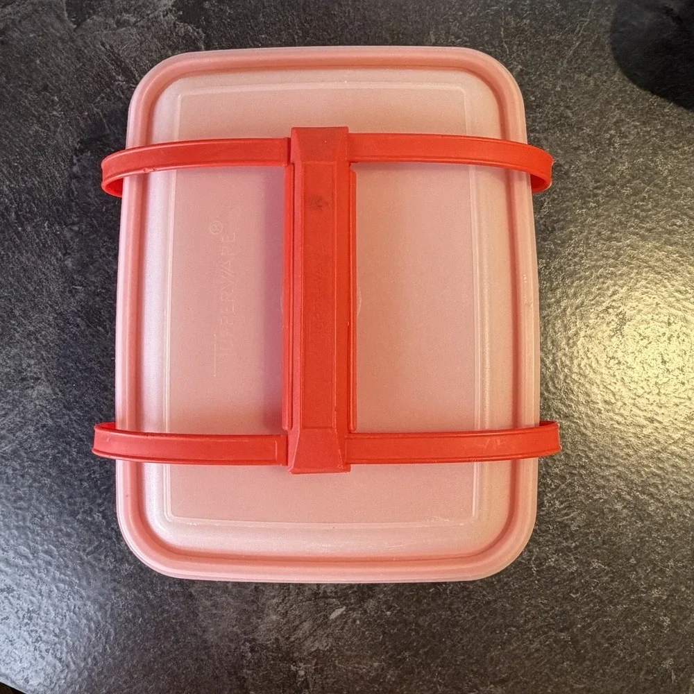 Vintage‎ Tupperware Pack N Carry Red, Brown & Clear Lunch Box W Handle 1254